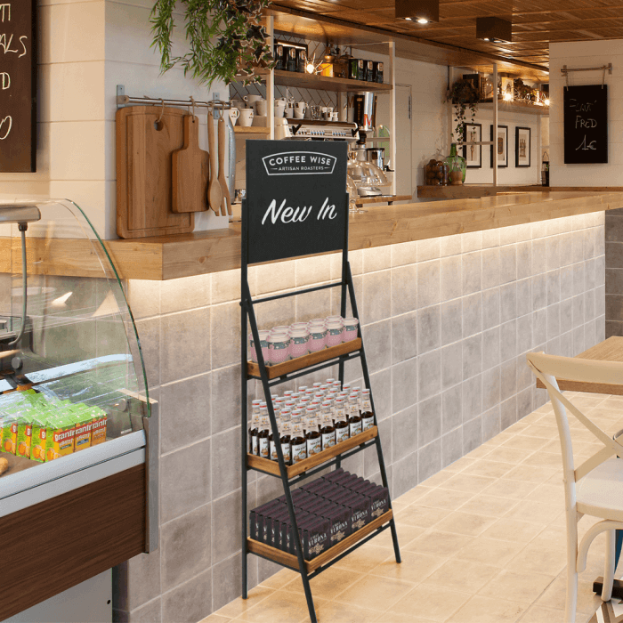 Folding Ladder Shelf Stand With Chalkboard Header