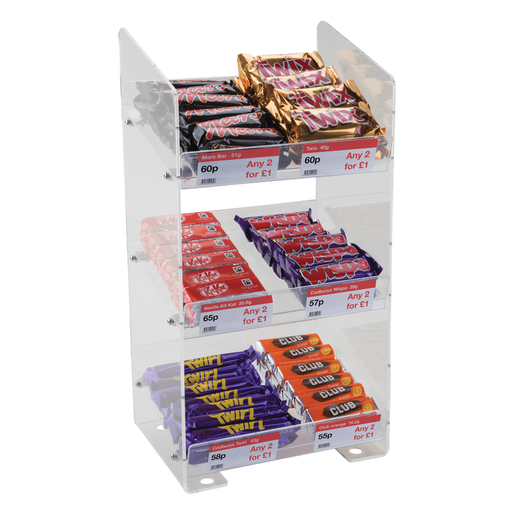 Three Tier Confectionery Acrylic Merchandising Display
