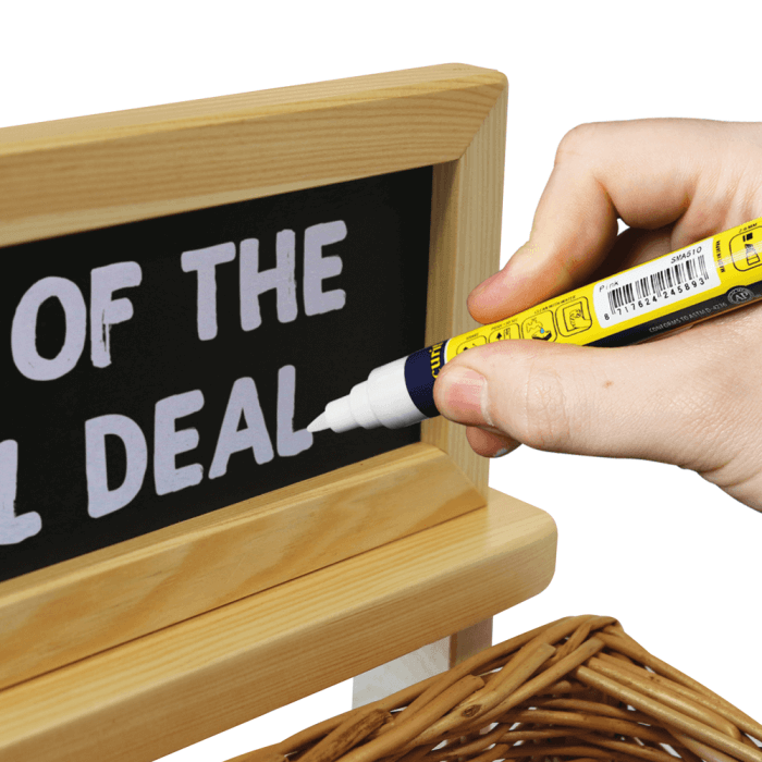 Wooden Basket Display with Chalkboard