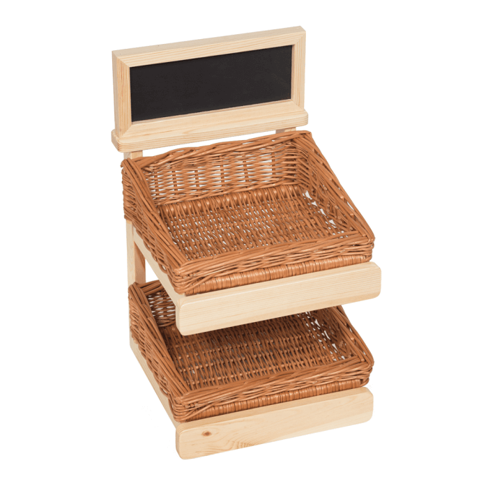 Wooden Basket Display with Chalkboard