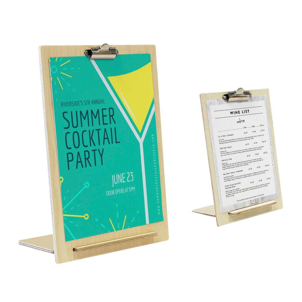 Wooden Menu Display Stand with Bulldog Clip