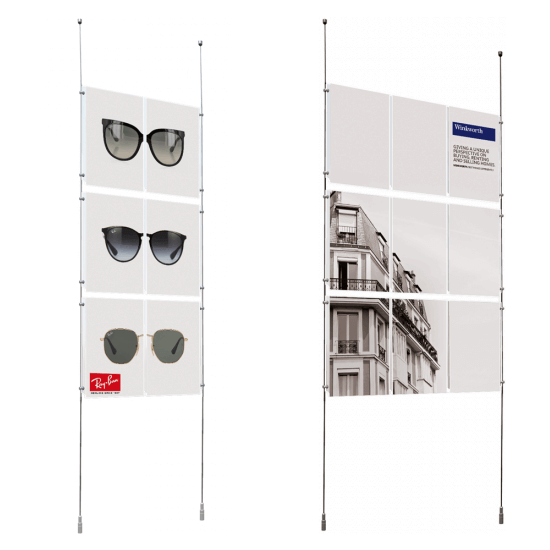 A4 Portrait Window Display Cable Systems Floor Fitted