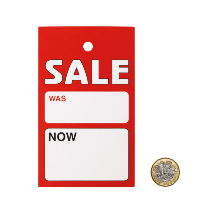 Was and Now Sale Hanger Tickets x 100